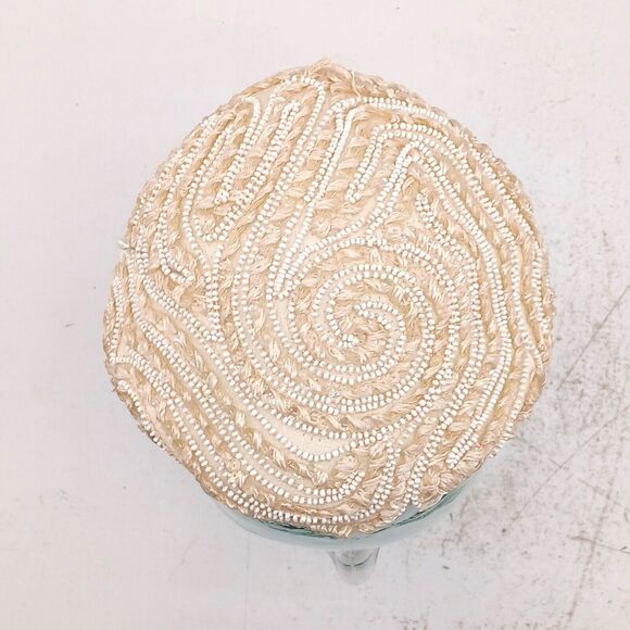 Amy New York Cocktail Cap Fascinator Hat Beaded w/ Pearl Cream White Headdress - Picture 7 of 14